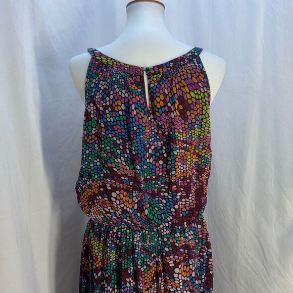 Long Tall Sally LTS Polka dot maxi dress ruffle front Sz 12 mosaic confetti - Picture 5 of 10